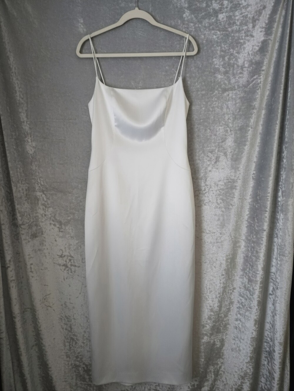 BHLDN Square-Neck Back-Slit Slim Stretch Satin Midi Dress - Picture 5 of 8